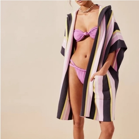 New Free People All I Need Stripe Hooded Poncho Swim Beach Cover-Up One Size - Picture 4 of 14